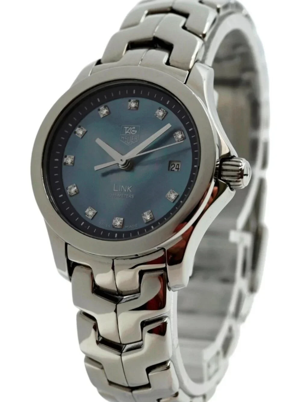 Tag Heuer 27mm Ladies Link Blue MOP Diamond Dial Swiss Made Watch! Ref: WJF131C!